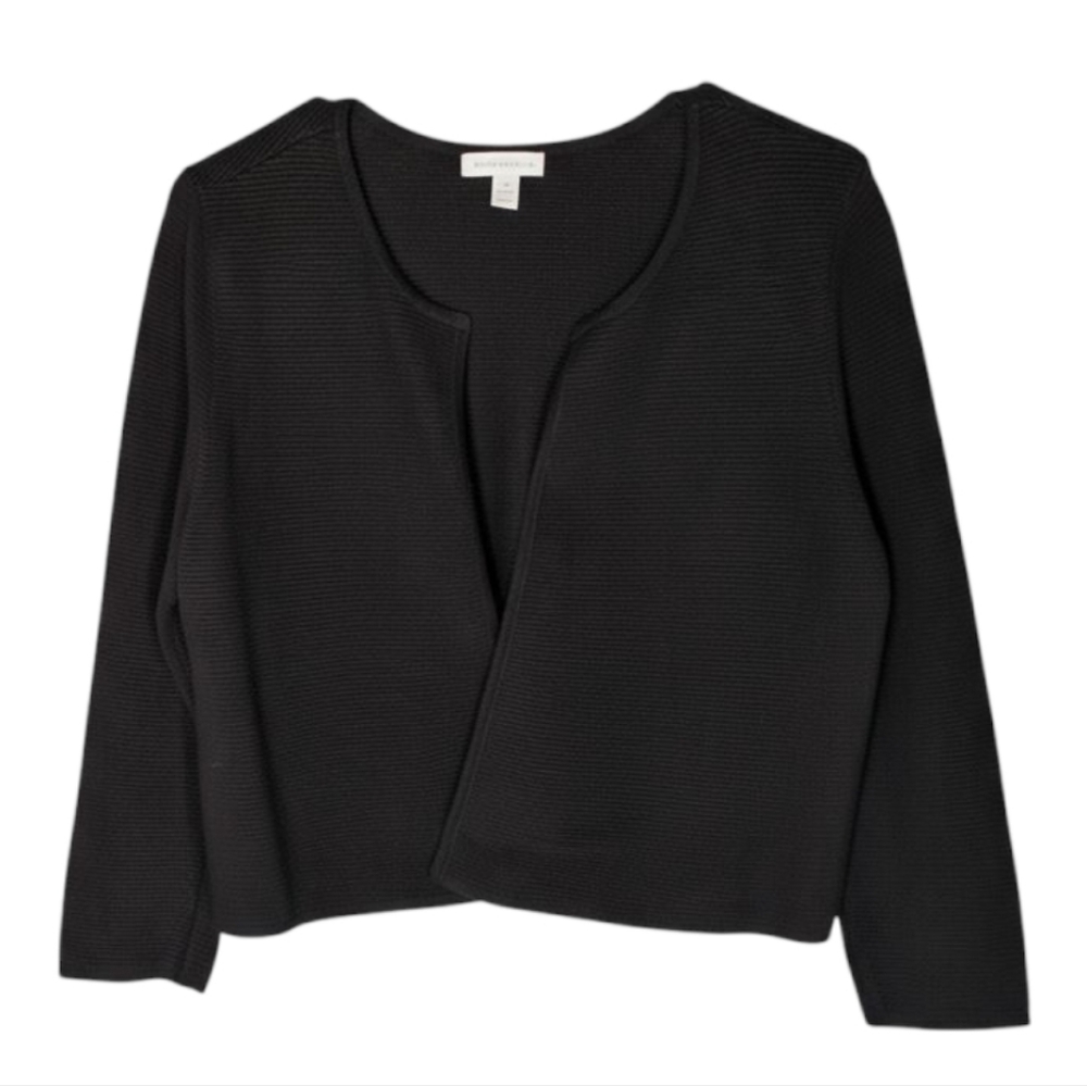 Charter Club Cardigan Sweater Black TexturedOpen Front Cropped‎ Size M